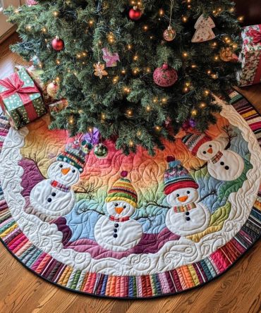 Snow Day Fun Quilted Christmas Tree Skirt — Playful Winter Scene Skirt With Quilted Detailing, Durable And Kid-Friendly Holiday Accent