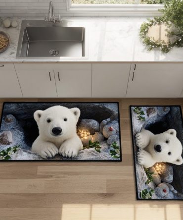 Snow Trail Watch Kitchen Runner — Arctic Trail Motif Non-Slip Rug, Low-Pile Polyester, Machine-Washable, Stain & Fade Resistant For Kitchens