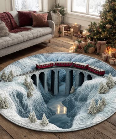 Snowflake Dream Field Round Rug — Delicate Snowflake Holiday Carpet For Entryway, Nursery & Living Areas, Soft Cozy Pile