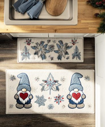 Snowflake Holiday Path Kitchen Rug - Decorative Winter Runner With Non-Slip Backing, Machine Washable, Cozy Seasonal Accent