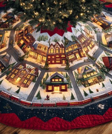 Snowflake Horizon Quilted Christmas Tree Skirt — Intricate Snowflake Pattern, Luxury Quilted Holiday Tree Mat For Home