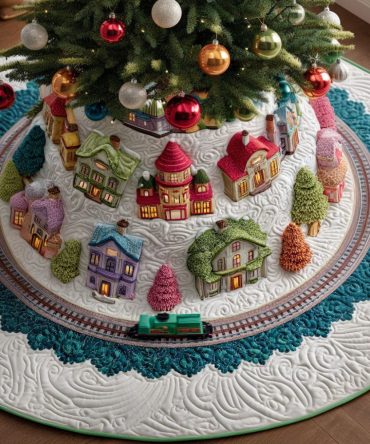 Snowflake Ridge Quilted Christmas Tree Skirt — Elegant Snowflake Design Holiday Base Cover For Winter Wonderland Decor