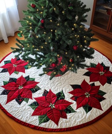 Snowflake Serenade Quilted Tree Skirt — Embroidered Snowflake Christmas Skirt With Soft Quilting For Elegant Winter Decor