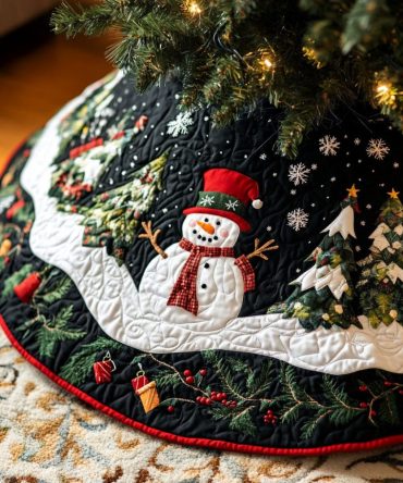 Snowflake Serenade Quilted Christmas Tree Skirt — Delicate Snowflake Quilted Tree Skirt For A Serene And Festive Holiday Display