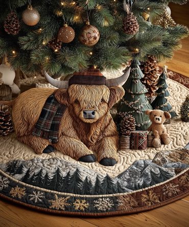 Snowflake Snout Quilted Christmas Tree Skirt — Festive Farmhouse Design, Soft Insulating Batting, Machine Washable, Great Seasonal Gift