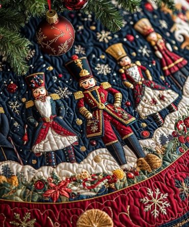 Snowflake Soldier Quilted Christmas Tree Skirt — Festive Snowflake & Soldier Motif, Winter White Palette, Thick Batting, Machine Washable