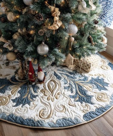 Snowflake Whisper Quilted Christmas Tree Skirt — Elegant Winter Motif Base Cover With Delicate Stitching For Serene Holiday Decor