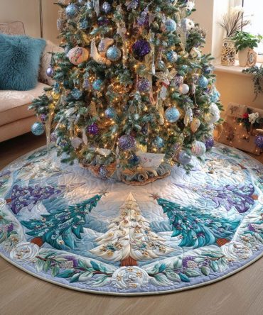 Luxe Snowland Forest Quilted Christmas Tree Skirt — Premium Holiday Tree Base Cover With Festive Patchwork & Cozy Padding