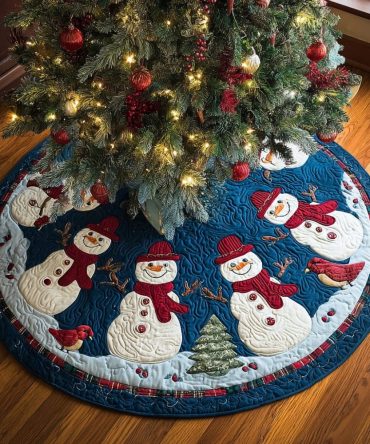 Radiant Snowman Glow Quilted Tree Skirt — Festive Holiday Design, Durable Quilting, Machine-Washable & Cozy Home Accent