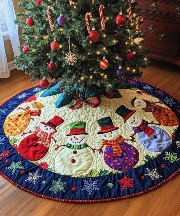 Snowman Joy Holiday Quilted Tree Skirt — Classic Snowman Scene, Durable Quilting & Soft Backing For A Polished Festive Display