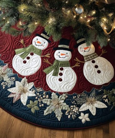 Joyful Snowman Joy Quilted Tree Skirt — Bright Holiday Design, Soft Plush Quilting, Machine-Washable & Perfect For Family Traditions