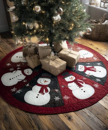 Magical Snowman Magic Quilted Tree Skirt — Enchanting Holiday Motif, Durable Stitching, Machine-Washable & Cozy Home Accent