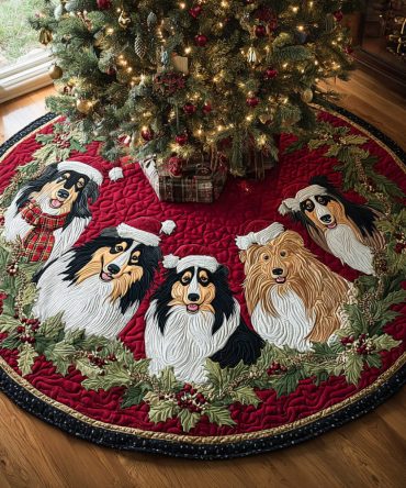 Snowtrail Dog Quilted Tree Skirt — Playful Canine Holiday Base Cover, Soft Quilting, Durable & Machine-Washable For Family Homes
