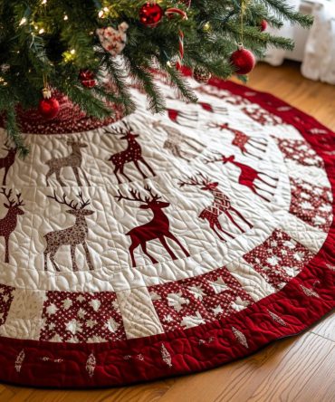 Snowy Forest Dreams Quilted Tree Skirt — Serene Woodland Scenes, Quilted Texture, Soft Neutral Palette To Complement Rustic & Contemporary Holiday Styles