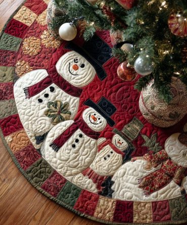 Snowy Forest Quilted Christmas Tree Skirt — Winter Pine Scene, Luxury Quilted Holiday Tree Skirt To Complete Festive Décor