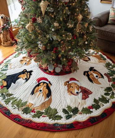 Snowy Guardian Quilted Christmas Tree Skirt — Premium Holiday Tree Base Decor, Soft Quilting, Festive Accent For Home & Gifts