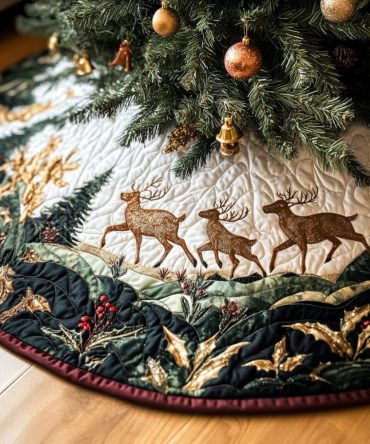 Snowy Path Quilted Christmas Tree Skirt — Charming Snow Scene & Soft Quilting For Classic Holiday Style, Easy To Use & Store