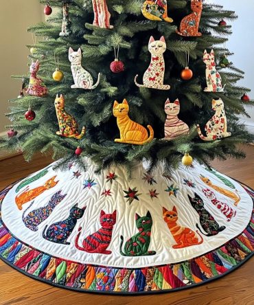 Snowy Paws & Presents Quilted Christmas Tree Skirt — Plush Holiday Base, Machine-Washable, Perfect Gift For Pet Lovers