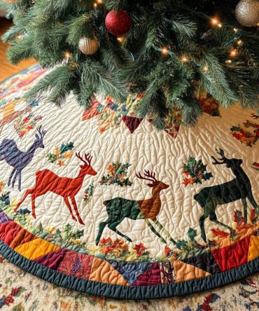 Snowy Pines Harmony Quilted Christmas Tree Skirt — Pine & Snow Motifs, Cozy Quilting, Versatile Holiday Base For Traditional & Modern Trees