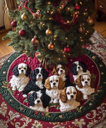 Snowy Royalty Quilted Christmas Tree Skirt - Regal Snowflake Embroidery & Luxe Velvet, 48" Diameter Elegant Holiday Base