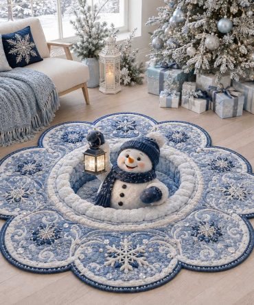 Snowy Snowman Holiday Area Rug — Cozy Custom-Shaped Christmas Mat For Family Rooms, Entryways & Kids' Play Areas