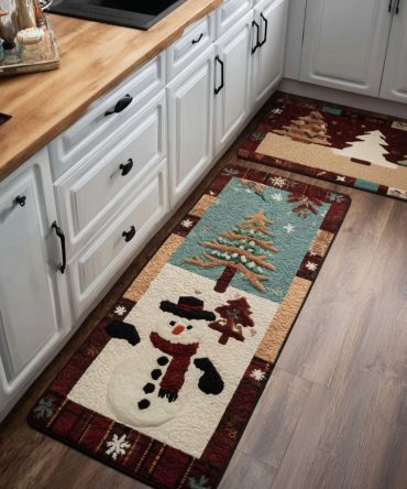 Snowy Tree Glow Kitchen Rug - Festive Plush Runner With Non-Slip Backing, Machine-Washable Cozy Mat For Holiday Decor