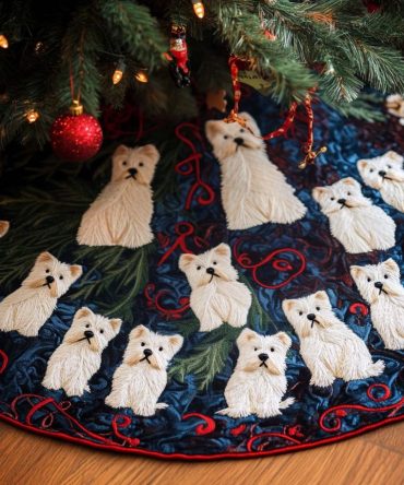 Snowy Westie Quilted Tree Skirt — Cozy Snow-Themed Westie Design, Soft Quilting & Easy-Care Holiday Base For Your Tree