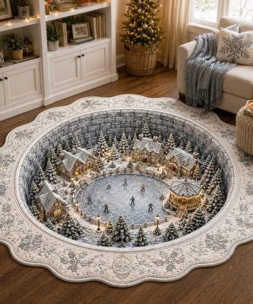 Snowy Holiday Shaped Area Rug — Plush Winter Wonderland Christmas Floor Mat For Entryway, Non-Slip & Machine Washable