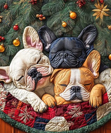 Snub Nose Delight Quilted Tree Skirt — Cute Snub-Nosed Pup Holiday Skirt, Plush Quilting, Reversible & Machine-Care Friendly For Pet Fans