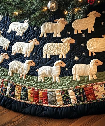 Soft Hooves Quilted Christmas Tree Skirt - Gentle Animal Hoof Motif Holiday Mat, Plush Quilted Cotton-Blend To Complete Farmhouse Decor