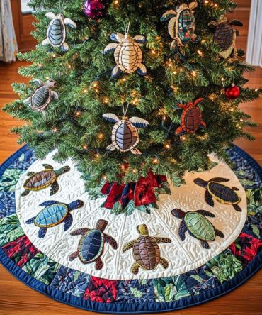 Southern Breeze Quilted Christmas Tree Skirt - Elegant Coastal-Style Holiday Base, Soft Cotton Blend, Durable & Machine-Washable