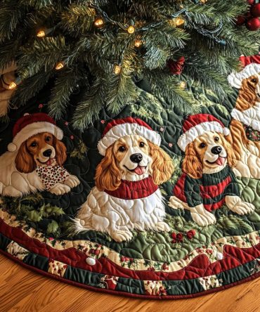 Festive Spaniel Quilted Christmas Tree Skirt — Premium Dog Holiday Tree Skirt For Cozy Home Decor, Gift-Ready & Easy Care