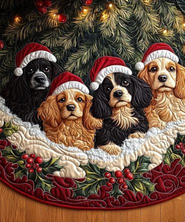 Comfort Spaniel Quilted Christmas Tree Skirt - Soft Dog-Themed Holiday Tree Skirt, Protective Quilted Base, Durable & Machine-Washable