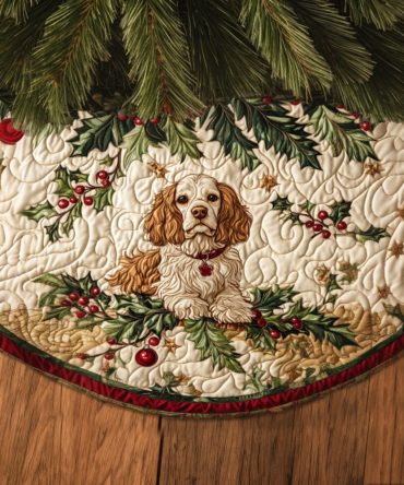Spaniel Memories Quilted Christmas Tree Skirt - Nostalgic Spaniel Holiday Decor With Soft Quilting & Cozy Finishing Touch