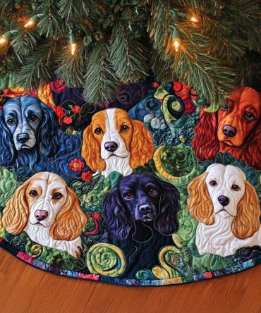 Spaniel Splendor Quilted Holiday Tree Skirt — Elegant Spaniel Artwork With Luxurious Quilting For Festive, Pet-Friendly Home Décor