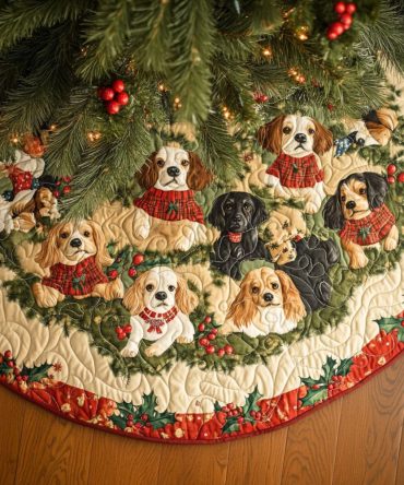 Spaniel Treasure Quilted Christmas Tree Skirt - Charming Spaniel Design, Durable Quilting & Stylish Holiday Accent
