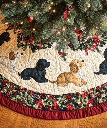 Spaniel Whiskers Quilted Tree Skirt - Elegant Spaniel-Themed Christmas Skirt With Plush Quilting & Pet-Friendly Design