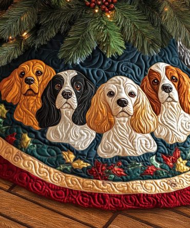 Spaniels Comfort Quilted Christmas Tree Skirt — Cozy Spaniel Motif & Plush Quilting For Pet Lovers, Stylish Holiday Base Cover