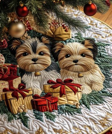 Sparkle Pup Quilted Holiday Tree Skirt - Shimmering Accents & Plush Backing, 48" Diameter, Eye-Catching Christmas Base Décor