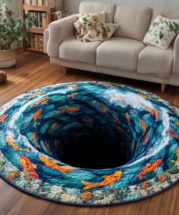Spiral Of The Sea Nautical Round Area Rug — Ocean Spiral Design Rug For Coastal Living Rooms, Plush Low-Pile, Durable & Non-Slip Backing