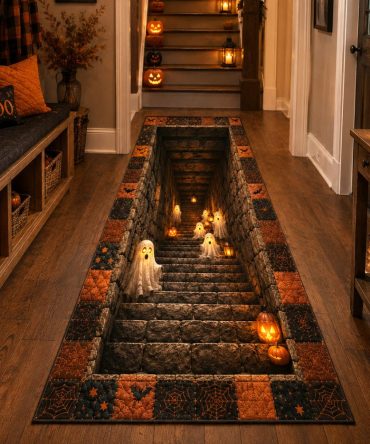 Spirit Stairway Ethereal Runner Rug — Ghostly Staircase Hall & Stair Runner, Mystical Halloween Accent, Non-Slip Backing, Fade-Resistant Print