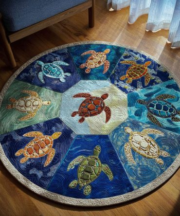 Spirit Swimmer Round Rug — Serene Dolphin & Wave Motif Round Carpet, Plush Coastal Area Rug For Family Spaces