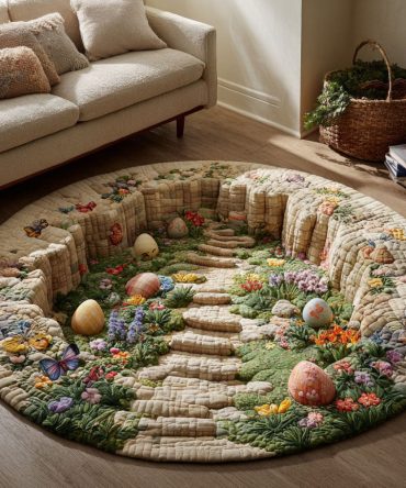 Springtime Nest Cozy Round Rug — Soft Pastel Area Rug For Nursery, Playroom Or Living Room, Plush Comfort, Non-Slip & Easy Care