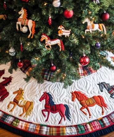Stallion Dream Quilted Christmas Tree Skirt - Elegant Horse Silhouette, Quilted Holiday Floor Mat For Equestrian Home Decorations