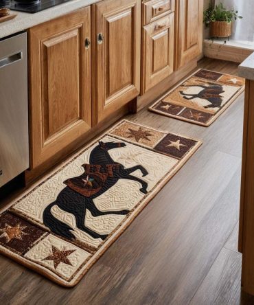 Star Horse Kitchen Rug — Nautical & Western Fusion Area Rug, Non-Skid Cushioned Mat For Kitchens, Hallways, And Entryways