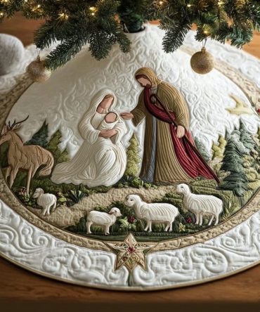 Star Of Bethlehem Quilted Christmas Tree Skirt — Elegant Star Motif With Quilted Finish For A Traditional Holiday Centerpiece