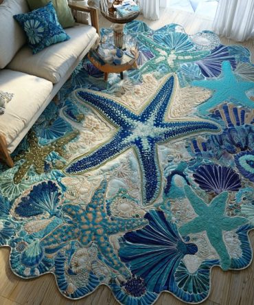 Starfish Paradise Shaped Rug - Whimsical Starfish & Coral Beach Rug, Soft Plush, Fade-Resistant, Perfect For Nursery, Bathroom Or Patio