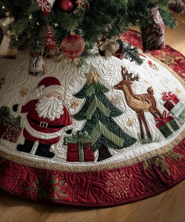 Starlit Noel Quilted Tree Skirt — Elegant Star-Themed Christmas Tree Skirt For Classic Holiday Charm & Gift Display