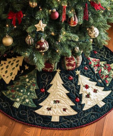 Starry Eve Quilted Christmas Tree Skirt — 48" Elegant Holiday Tree Skirt With Star Motif, Soft Quilted Fabric, Easy Care For Home Decor