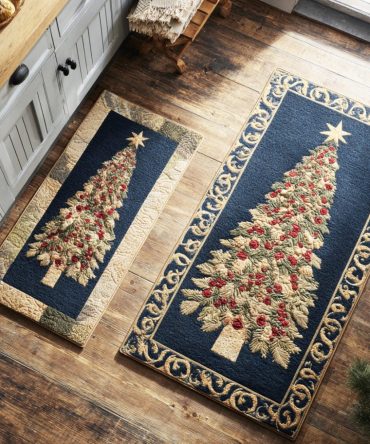 Starry Evergreen Night Kitchen Rug Runner — Non-Slip, Machine-Washable Christmas Mat With Star And Pine Design For Festive Kitchens